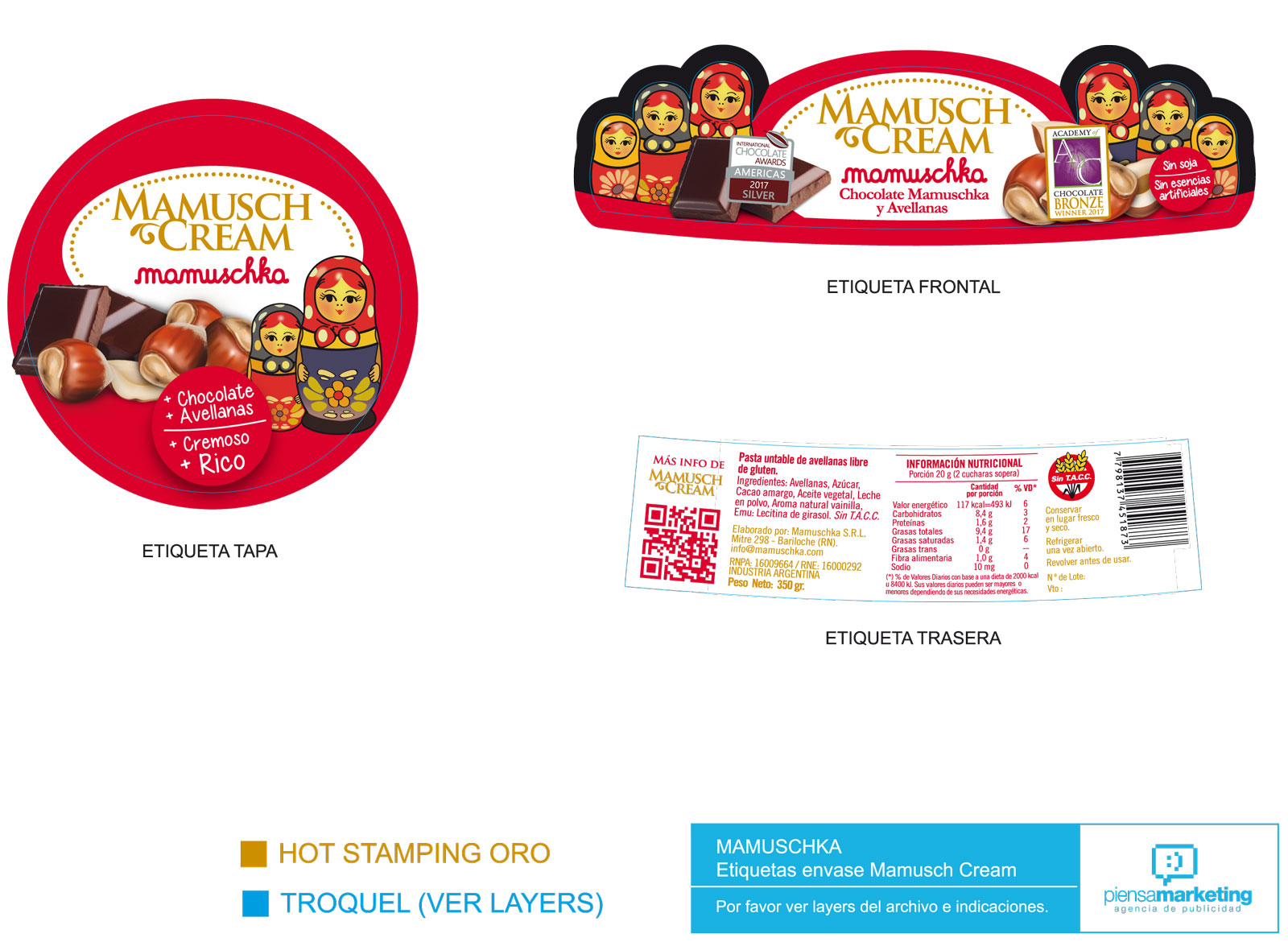 Etiqueta Packaging Mamuschka Piensamarketing Diseño publicidad Mamusch Cream